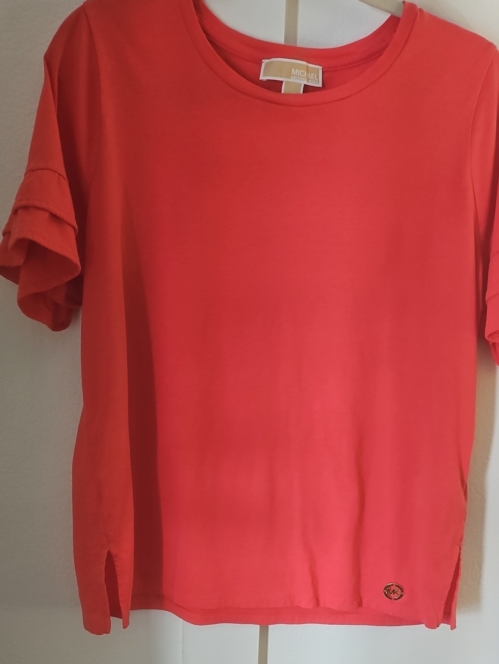 Michael Kors Coral Short Sleeve Ruffle-Sleeve Tee